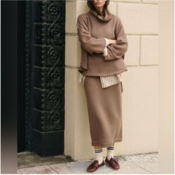 Free People Dresses & Skirts - FREE PEOPLE Milley Co-ord Skirt Set brown Long Sleeve Top & Maxi Skirt Size XS